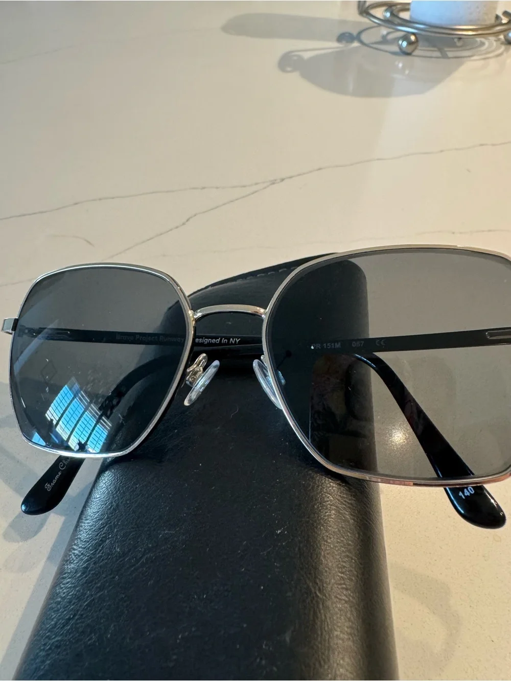 Bravo Project Runway metal Frame Sunglasses with Black aviator Lenses